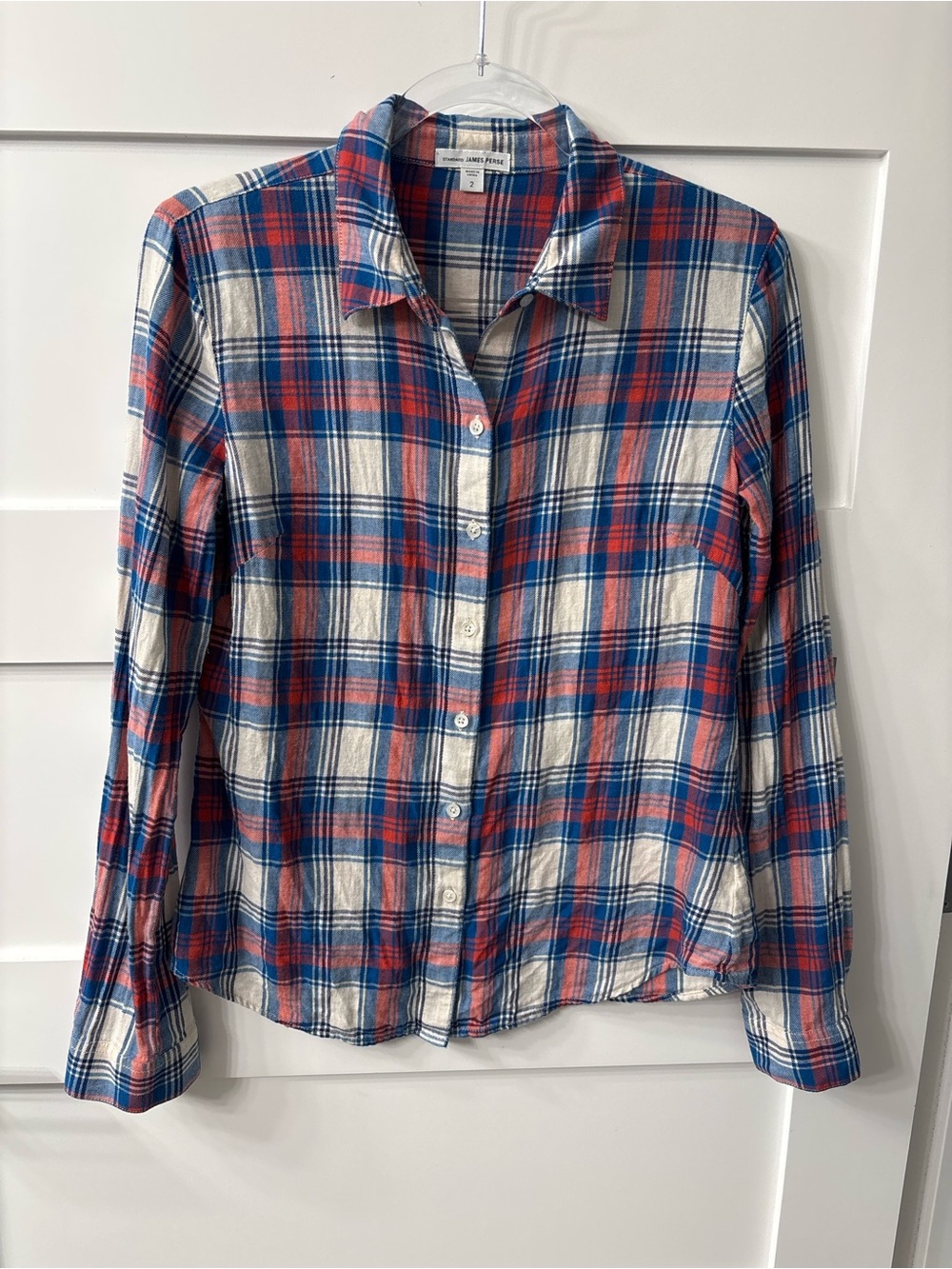James Perse Cotton Linen Plaid Button-Down Shirt